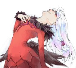 Rule 34 | 1girl, agria (tales), albino, dress, freckles, fur trim, grin, long hair, nagino hiiragi, red dress, red eyes, smile, solo, tales of (series), tales of xillia, white hair