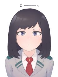 Rule 34 | 10s, 1girl, black hair, blank stare, blue eyes, boku no hero academia, expressionless, highres, kodai yui, looking at viewer, necktie, school uniform, short hair, shpo, solo, swept bangs, transparent background, upper body, white background