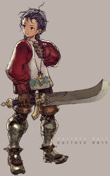 Rule 34 | 1boy, armor, brown eyes, gloves, male focus, natsuhara, original, purple hair, solo, sword, weapon