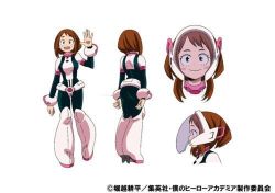 Rule 34 | 10s, 1girl, arms at sides, artist request, ass, belt, blush, blush stickers, bodysuit, boku no hero academia, boots, breasts, brown eyes, brown hair, closed mouth, facing away, facing viewer, from behind, from side, hand up, happy, head only, helmet, japanese text, kanji, long sleeves, looking at viewer, looking to the side, lowres, matching hair/eyes, open mouth, short hair, simple background, skin tight, smile, solo, standing, teeth, tongue, translation request, uraraka ochako, walking, waving, white background