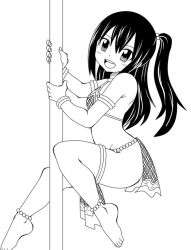 Rule 34 | 1girl, ankle, anklet, barefoot, dancer, dmayaichi, fairy tail, feet, female focus, flat chest, harem outfit, jewelry, long hair, monochrome, smile, solo, toes, wendy marvell