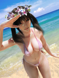Rule 34 | 1girl, 3d, beach, bikini, covered erect nipples, flower, highres, incise soul, m-rs, solo, swimsuit, tagme