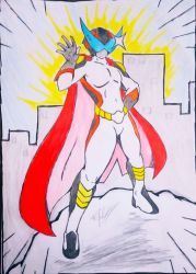Rule 34 | absurdres, cape, full body, hero, highres, original, sketch, solo, standing