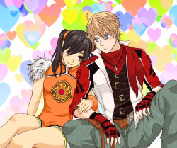 Rule 34 | 2girls, ahoge, holding another&#039;s arm, armlet, blonde hair, blue eyes, brown hair, crossed arms, fingerless gloves, gloves, head on another&#039;s shoulder, holding own arm, jacket, jewelry, leo kliesen, ling xiaoyu, multiple girls, necklace, orange shirt, popon ta, red eyes, reverse trap, shirt, short hair, tekken, twintails