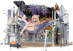Rule 34 | + +, 1girl, arm garter, ass, azur lane, bare arms, bare legs, bare shoulders, barefoot, bikini, bird, blue eyes, blush, book, breasts, closed mouth, cola, cup, double bun, drinking straw, eyelashes, feet, flower, food, french horn, full body, grey hair, hair between eyes, hair bun, hammock, headphones, headphones around neck, highres, holding, holding book, instrument, kincora, knees together feet apart, le malin (azur lane), le malin (mercredi at the secret base) (azur lane), leaning back, leg up, legs, legs up, long hair, looking at viewer, luggage, manjuu (azur lane), official art, open book, purple flower, reading, scrunchie, sidelocks, sitting, small breasts, soda bottle, soles, solo, sunflower, swimsuit, swing, symbol-shaped pupils, thigh strap, thighs, toes, transparent background, very long hair, wavy hair, white bikini, white flower, wisteria, yellow flower
