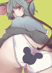 Rule 34 | 1girl, animal ears, ass, female focus, grey hair, konko, mouse ears, mouse tail, nazrin, panties, red eyes, short hair, simple background, solo, tail, touhou, underwear