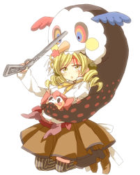 Rule 34 | 10s, 1girl, bad id, bad pixiv id, beret, blonde hair, blood, boots, breasts, brown thighhighs, chan&#039;ari, charlotte (madoka magica), corset, detached sleeves, drill hair, gun, hair ornament, hairpin, hat, kneeling, magical girl, magical musket, mahou shoujo madoka magica, mahou shoujo madoka magica (anime), mami mogu mogu, medium breasts, monster, multicolored eyes, musket, pleated skirt, puffy sleeves, ribbon, rifle, s (pixiv2629438), simple background, skirt, striped clothes, striped thighhighs, stuffed toy, thighhighs, tomoe mami, twin drills, twintails, vertical-striped clothes, vertical-striped thighhighs, weapon, white background, yellow eyes, zettai ryouiki