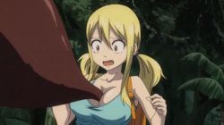 Rule 34 | 1girl, animated, animated gif, blonde hair, bouncing breasts, breasts, cleavage, fairy tail, large breasts, leech, lowres, lucy heartfilia, monster
