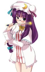 Rule 34 | 1girl, bespectacled, black eyes, bottomless, female focus, glasses, hat, long hair, patchouli knowledge, purple hair, r-type nirvana, solo, touhou, wand, white background