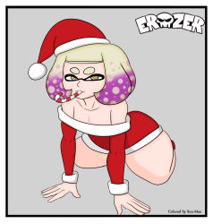 Rule 34 | candy, candy cane, christmas, erozer, food, highres, inkling player character, looking at viewer, nintendo, pearl (splatoon), santa costume, son mao, splatoon (series), thick thighs, thighs, yellow eyes