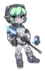 Rule 34 | 1girl, alien, aqua hair, black eyes, black footwear, black gloves, boots, breasts, cleft of venus, colored nipples, colored skin, creature and personification, energy weapon, full body, gigazapper, gloves, grey skin, holding, holding polearm, holding weapon, knee boots, no nose, nyong nyong, personification, polearm, purple nipples, purple pussy, pussy, reference inset, short hair, simple background, small breasts, solo, spear, standing, terraria, uncensored, weapon, white background