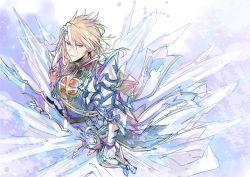 Rule 34 | 10s, 1boy, aglovale (granblue fantasy), armor, blonde hair, granblue fantasy, ice, male focus, md5 mismatch, red eyes, resized, smile, solo, sumeshi (ginshari40), sword, weapon
