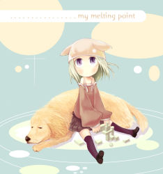 Rule 34 | blonde hair, dog, hat, hirary, purple eyes, skirt, solo, thighhighs