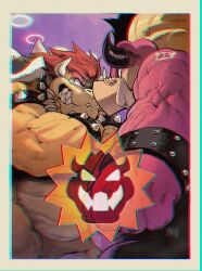 armlet bowser bracelet collar fighting_stance highres jewelry mario_&amp;_luigi:_bowser&#039;s_inside_story mario_&amp;_luigi_rpg mario_(series) midbus muscular muscular_male ngmanhho nintendo pig spiked_armlet spiked_bracelet spiked_collar spiked_shell spikes turtle turtle_shell