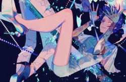 Rule 34 | 2others, androgynous, antarcticite, arrow (projectile), beads, blue eyes, blue hair, blunt bangs, breaking, crack, gloves, golden arms, heterochromia, high heels, houseki no kuni, multiple others, necktie, necktie grab, neckwear grab, out of frame, phosphophyllite, phosphophyllite (ll), sad smile, see-through, shards, short hair, sparkle, spoilers, stab, sword, tears, tuotuo, weapon, yellow eyes