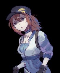 Rule 34 | 10s, 1girl, baseball cap, black background, black gloves, brown hair, choker, creatures (company), cropped jacket, disgust, female protagonist (pokemon go), game freak, gloves, hat, long hair, nintendo, pokemon, pokemon go, ponytail, shaded face, simple background, sketch, solo, umiu geso, upper body