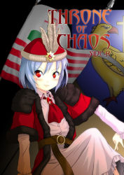 Rule 34 | 2girls, ascot, belt, blue hair, cover, cover page, dress, feathers, flag, flandre scarlet, fur trim, holding hands, hat, jewelry, multiple girls, red eyes, remilia scarlet, sakurato tsuguhi, short hair, siblings, sisters, smile, solo focus, touhou, vlad iii dracula