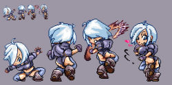 Rule 34 | 1girl, angel (kof), ass, chaps, cropped jacket, looking back, multiple views, pixel art, punching, short hair, simple background, the king of fighters, uirou-zazami, white hair