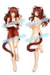 Rule 34 | brown hair, cat tail, dakimakura (medium), highres, nude, orika nekoi, slit pupils, tail, uvao-tan, yulya