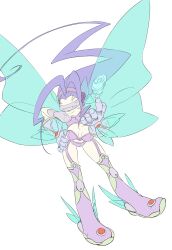 Rule 34 | 1girl, absurdres, breasts, digimon, digimon (creature), fairimon, garter straps, gloves, head wings, highres, long hair, mask, medium breasts, navel, solo, wings