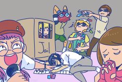 Rule 34 | digimon, digimon adventure 02, goggles, goggles on head, happy, hat, hida iori, highres, ichijouji ken, inoue miyako, long hair, meme, microphone, motomiya daisuke, short hair, smile, sunglasses, takaishi takeru, wallace (digimon), yagami hikari