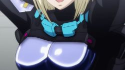Rule 34 | 1girl, animated, animated gif, blonde hair, bodysuit, bouncing breasts, breasts, female focus, fortified suit, large breasts, lowres, muv-luv, muv-luv alternative, muv-luv total eclipse, pilot suit, solo, stella bremer