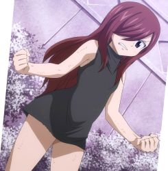 Rule 34 | 1girl, breasts, child, erza scarlet, fairy tail, hair over one eye, highres, long hair, red hair, screencap, small breasts, solo, stitched, third-party edit, aged down