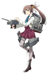 Rule 34 | 10s, 1girl, fujikawa, full body, game cg, kantai collection, kazagumo (kancolle), looking at viewer, machinery, official art, pantyhose, ponytail, school uniform, simple background, solo, transparent background, white background