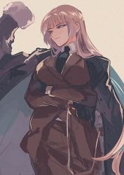 Rule 34 | 1girl, bad id, bad twitter id, crossed arms, fate/grand order, fate (series), florence nightingale (fate), florence nightingale (formal dress) (fate), formal, gloves, grey hair, jacket, jacket on shoulders, necktie, psu (yymmimo 07), red eyes, solo, suit