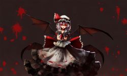 Rule 34 | 1girl, ascot, bad id, bad pixiv id, bat wings, crossed arms, dress, fangs, hantai, hat, highres, light purple hair, looking at viewer, mob cap, open mouth, pink dress, red eyes, remilia scarlet, sang nya, short hair, slit pupils, solo, touhou, wings