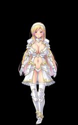 Rule 34 | 1girl, armor, black background, blonde hair, boobplate, boots, breastplate, breasts, closed mouth, dieselmine, expressionless, eyes visible through hair, full body, gloves, hairband, highres, knee boots, large breasts, leticia (onna kishi leticia), long hair, looking at viewer, armored boots, navel, official art, onna kishi leticia, panties, red eyes, shiny skin, simple background, solo, standing, thighhighs, thighhighs under boots, underwear, white hairband, white panties, white thighhighs
