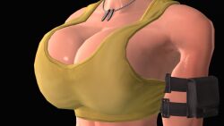 Rule 34 | 1girl, 3d, 3dcg, arm strap, breasts, cleavage, collarbone, dog tags, head out of frame, highres, leona heidern, midriff, shiny skin, snk, source filmmaker (medium), supurattabrain, tagme, the king of fighters