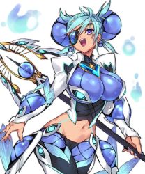 Rule 34 | 1girl, armor, blush, breasts, dark skin, dark-skinned female, eyepatch, highres, long hair, looking at viewer, nail polish, negresco, nintendo, open mouth, pauldrons, polearm, praxis (xenoblade), shoulder armor, simple background, smile, solo, weapon, xenoblade chronicles (series), xenoblade chronicles 2, xenoblade chronicles (series), xenoblade chronicles 2