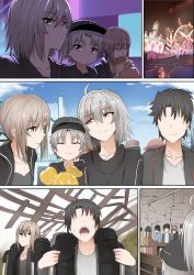 Rule 34 | 2boys, 2girls, amusement park, artoria pendragon (all), artoria pendragon (fate), black hair, comic, eating, fate/grand order, fate (series), father and son, fujimaru ritsuka (male), ginhaha, hat, jeanne d&#039;arc (fate), jeanne d&#039;arc alter (avenger) (fate), jeanne d&#039;arc alter (fate), mother and son, multiple boys, multiple girls, official alternate costume, ponytail, saber alter, saber alter (ver. shinjuku 1999) (fate), short hair, silent comic, silver hair, smile, yellow eyes