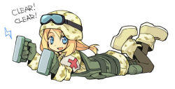 Rule 34 | 1girl, battlefield (series), battlefield 2, blonde hair, blue eyes, boots, camouflage, fatigues, helmet, medic, military, pantyhose, soldier, solo, tanaka (cow), united states, war