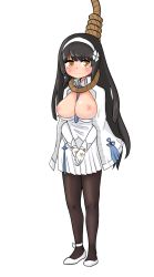 Rule 34 | 1girl, asphyxiation, between breasts, black hair, blue necktie, breasts, breasts out, brown eyes, clothes pull, crying, crying with eyes open, death, elflorri, execution, girls&#039; frontline, gloves, hanged, large breasts, long hair, miniskirt, necktie, necktie between breasts, nipples, noose, pantyhose, peril, pleated skirt, simple background, skirt, skirt pull, solo, tears, type 95 (girls&#039; frontline), very long hair, white background, white gloves, white skirt