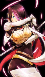 Rule 34 | 1girl, armor, beancurd, belt, blue eyes, boots, brown hair, fiora (league of legends), gauntlets, gradient hair, league of legends, multicolored hair, rapier, short hair, solo, sword, thigh boots, thighhighs, weapon