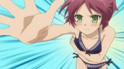 Rule 34 | animated, animated gif, baka to test to shoukanjuu, bikini, breasts, cleavage, green eyes, running, shimada minami, small breasts, solo, swimsuit