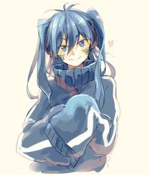 Rule 34 | 1girl, blue eyes, blue hair, ene (kagerou project), headphones, heart, kagerou project, long hair, looking at viewer, matching hair/eyes, nuriko-kun, simple background, sketch, sleeves past wrists, smile, solo, twintails, upper body, vocaloid, white background, yamaha