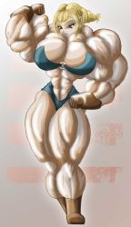 Rule 34 | 00s, 1girl, abs, absurdres, biceps, bikini, breasts, extreme muscles, female focus, final fantasy, final fantasy xii, flexing, full body, gradient background, highres, muscular, penelo, solo, swimsuit