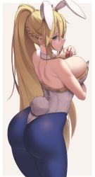 Rule 34 | 1girl, absurdres, ahoge, animal ears, artoria pendragon (all), artoria pendragon (fate), artoria pendragon (swimsuit ruler) (fate), ass, back, bare shoulders, between breasts, blonde hair, blue pantyhose, braid, breasts, card, cleavage, clothing cutout, detached collar, fake animal ears, fate/grand order, fate (series), fishnet pantyhose, fishnets, french braid, green eyes, hair between eyes, highleg, highleg leotard, highres, huge ass, laan (0110), large breasts, leotard, long hair, looking back, pantyhose, playboy bunny, playing card, ponytail, rabbit ears, rabbit tail, sidelocks, smile, tail, thighs, tiara, white leotard, wrist cuffs
