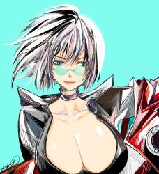 Rule 34 | 1girl, arc system works, black hair, blue eyes, breasts, cleavage, collarbone, glasses, guilty gear, guilty gear strive, highres, i-no, large breasts, mole, mole above mouth, zennomituaka