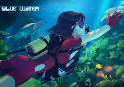 Rule 34 | 1girl, ass, black hair, bodysuit, breasts, diving, diving mask, diving suit, face, fish, gloves, goggles, original, scuba, short hair, skin tight, solo, swimsuit, tako ashin, turtle, underwater, water, wetsuit