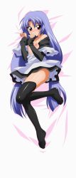 Rule 34 | 1990s (style), absurdres, bed, blue hair, elbow gloves, flat chest, gloves, highres, long hair, lost universe, nipples, purple hair, sugimura tomokazu, thighhighs