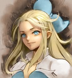 Rule 34 | 1girl, blonde hair, blue eyes, bow, bravely default: flying fairy, bravely default (series), closed mouth, edea lee, hair bow, long hair, lowres, smile, solo, uboar