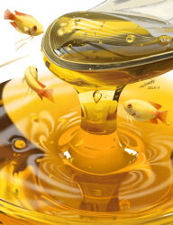 Rule 34 | animal, bubble, commentary request, dated, fish, food, gourami, highres, honey, no humans, original, reflection, signature, tainosuke, transparent, yellow theme