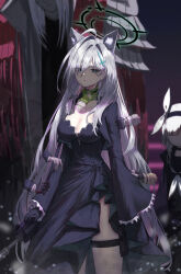 Rule 34 | 1boy, 2girls, 3ni3ni, animal ear fluff, animal ears, assault rifle, ayane (blue archive), black dress, blue archive, blue eyes, breasts, cross hair ornament, dark halo, dress, extra ears, grey hair, gun, hair ornament, halo, highres, hoshino (blue archive), large breasts, long hair, long sleeves, mismatched pupils, multiple girls, nonomi (blue archive), phrenapates (blue archive), plana (blue archive), rifle, serika (blue archive), shiroko (blue archive), shiroko terror (blue archive), sig sauer, sig sauer 556, thigh strap, weapon, wolf ears