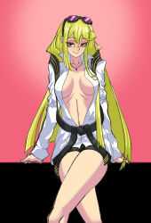 Rule 34 | breasts, digimon, digimon story: cyber sleuth, glasses on head, highres, jewelry, kuremi kyouko, long hair, medium breasts, necklace