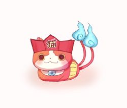 Rule 34 | 10s, :3, blush, cat, flame-tipped tail, haramaki, hat, jibanyan, multiple tails, no humans, notched ear, solo, tail, two tails, umi (srtm07), white background, traditional youkai, youkai watch