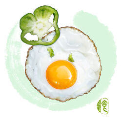 Rule 34 | chinese commentary, commentary, egg (food), food, food focus, fried egg, lokyohayo, no humans, original, sparkle, still life